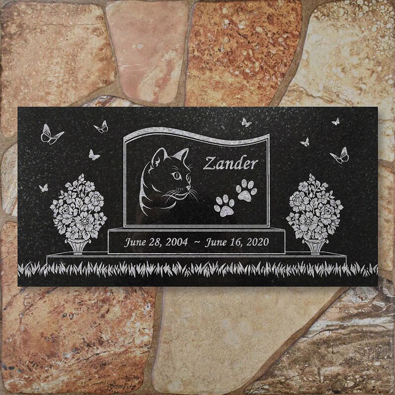 Personalized Cat Memorial - Granite Stone Pet Grave Marker - 6x12 - Zander